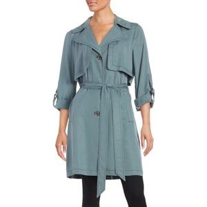 7 For all Mankind Blue Lightweight Gunflap Front Tie Trench Coat